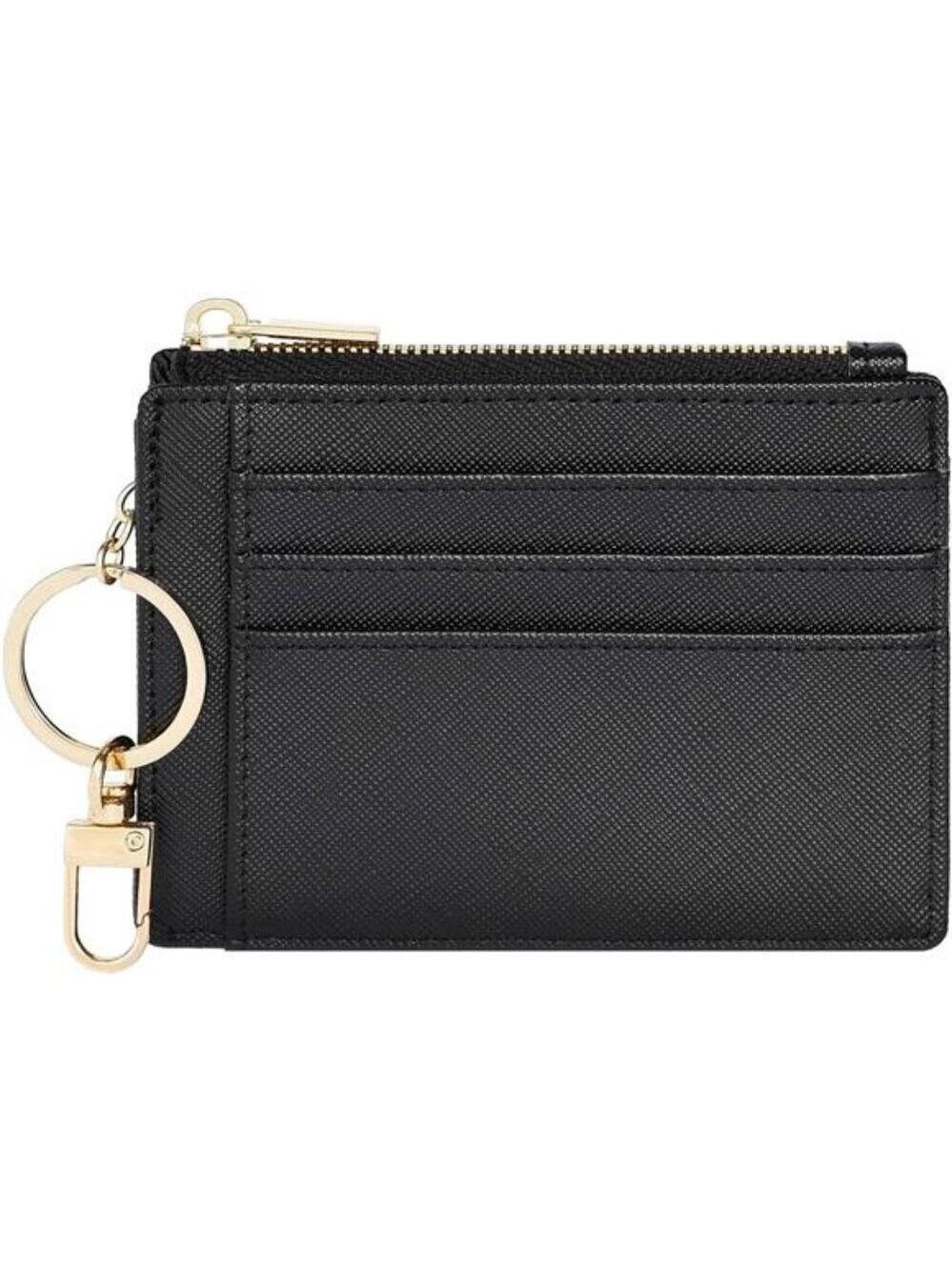 Slim Credit Card Holder Wallet For Women With Id Window Keychain Pocket